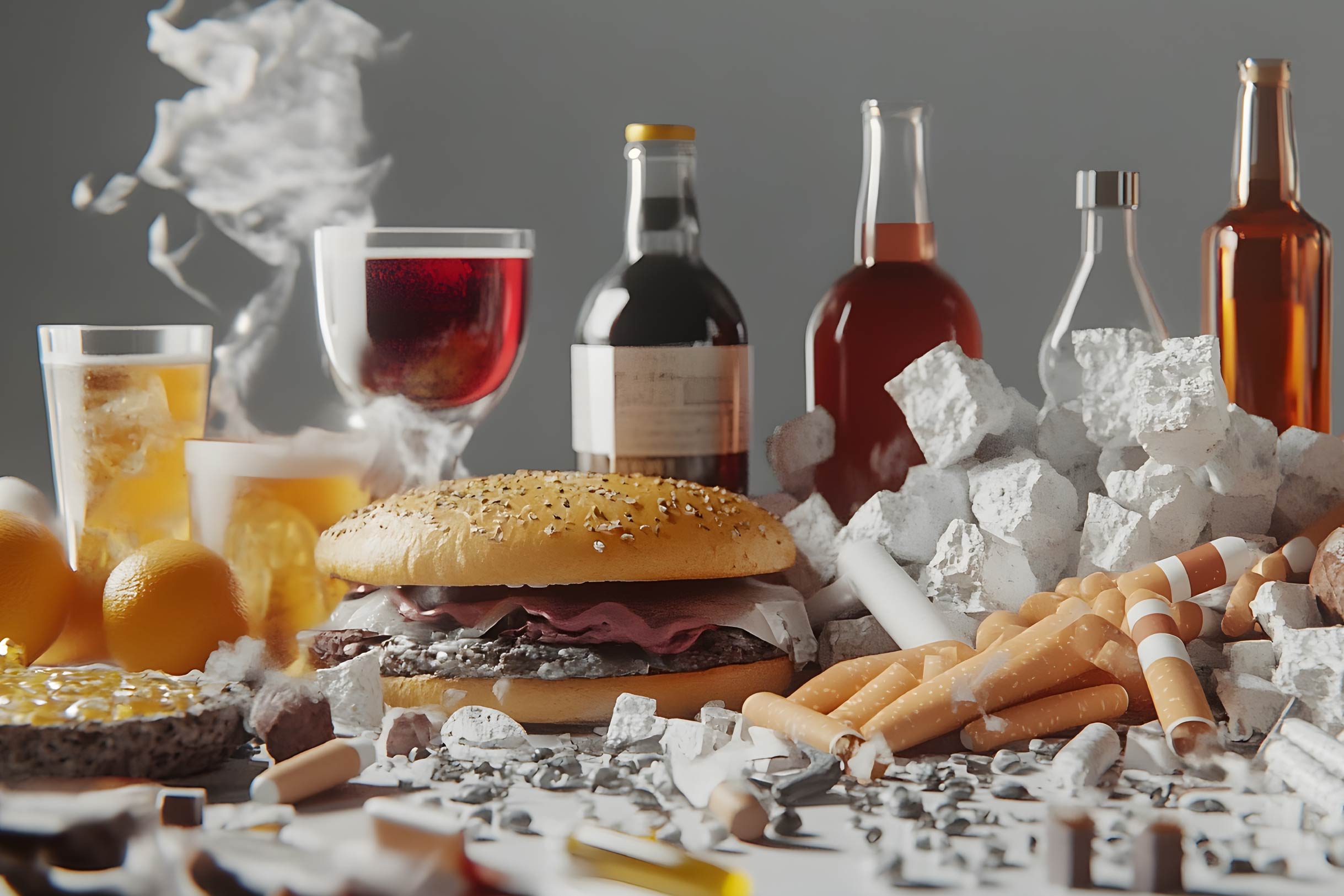 A table set with an assortment of foods and drinks, including fruits, snacks, and beverages, ready for a gathering.